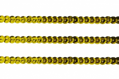 Пайетки "ОмТекс" на нитях, SILVER-BASE, 6 мм С / упак.73+/-1м, цв. А-1 - т.золото - купить в Волгограде. Цена: 468.37 руб.