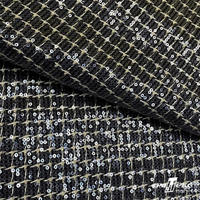 Ткань костюмная с пайетками, 100%полиэстр, 460+/-10 гр/м2, 150см #309 - цв. чёрный - купить в Волгограде. Цена 1 203.93 руб.