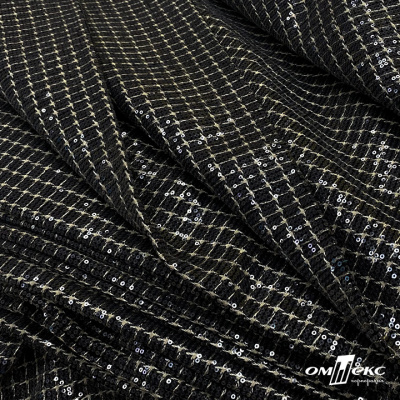 Ткань костюмная с пайетками, 100%полиэстр, 460+/-10 гр/м2, 150см #309 - цв. чёрный - купить в Волгограде. Цена 1 203.93 руб.