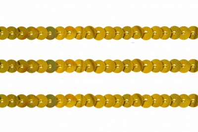 Пайетки "ОмТекс" на нитях, SILVER SHINING, 6 мм F / упак.91+/-1м, цв. 48 - золото - купить в Волгограде. Цена: 356.19 руб.