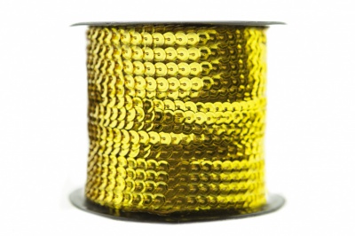 Пайетки "ОмТекс" на нитях, SILVER-BASE, 6 мм С / упак.73+/-1м, цв. А-1 - т.золото - купить в Волгограде. Цена: 468.37 руб.